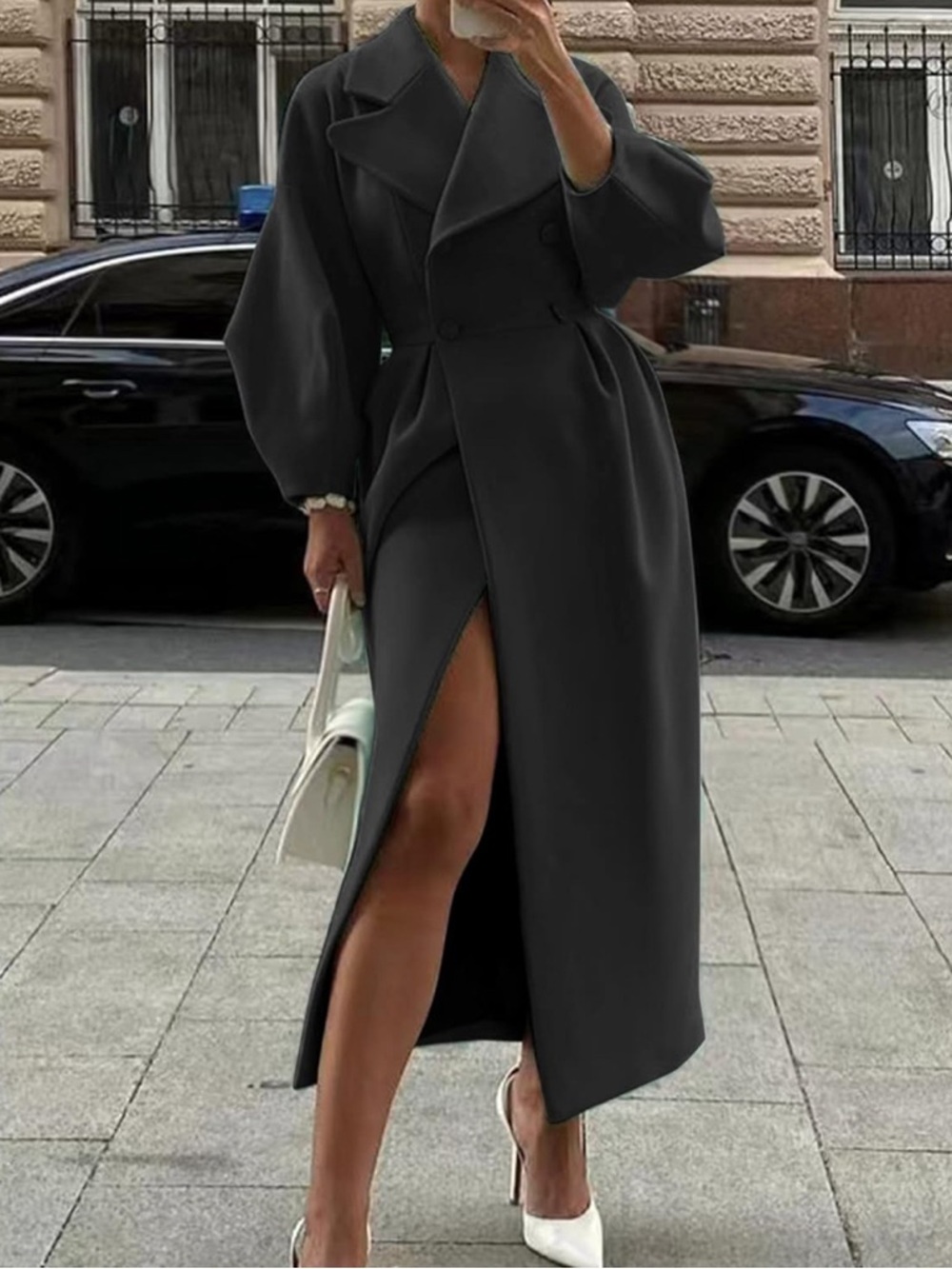 SOLID LANTERN SLEEVES WIDE LAPEL COAT - Picture 7 of 7